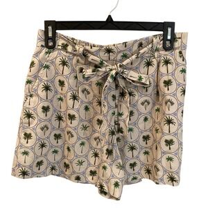 C & C California Linen Blend Shorts Sz Large Tropical Beach Tie Belt NWT Beige